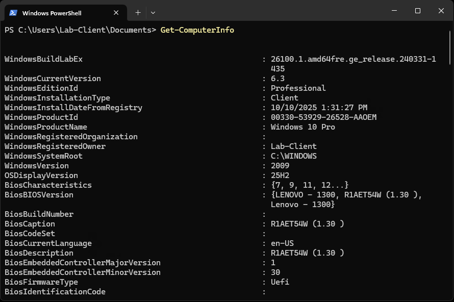 Get-ComputerInfo example